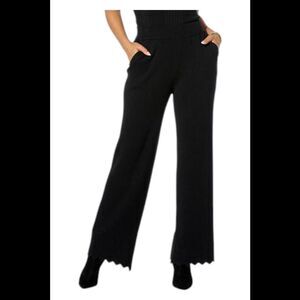 LB70 by Lloyd Boston Women's Luxe Sweater Pant with Scallop Hem Black - Regular